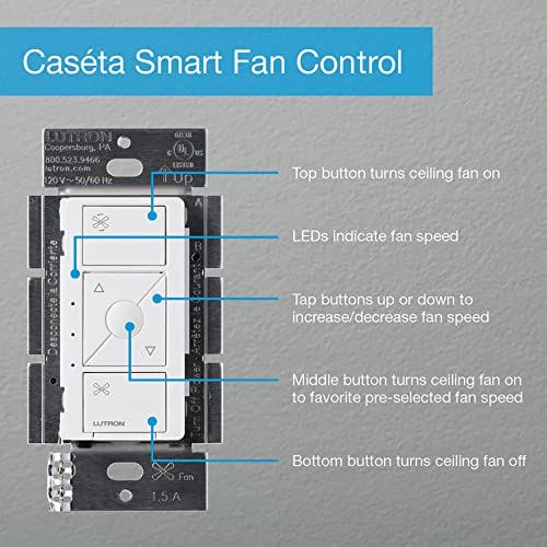 Lutron Caseta Smart Fan Speed Control Switch (Smart Hub Required), Single-Pole Lutron Caseta Switch for Fans, PD-FSQN-WH, White - Thumbnail 6