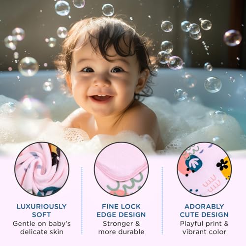 Image of Mee Mee Hooded Baby Bath Towel for New Born | Wash Cloth, Quick Absorbent, Can be Used for Baby Swaddling, Extra Soft Cotton Towels for Kids /Toddlers /Infants /Babies, Pack of 1, (Pink Rain) 80X80 CM