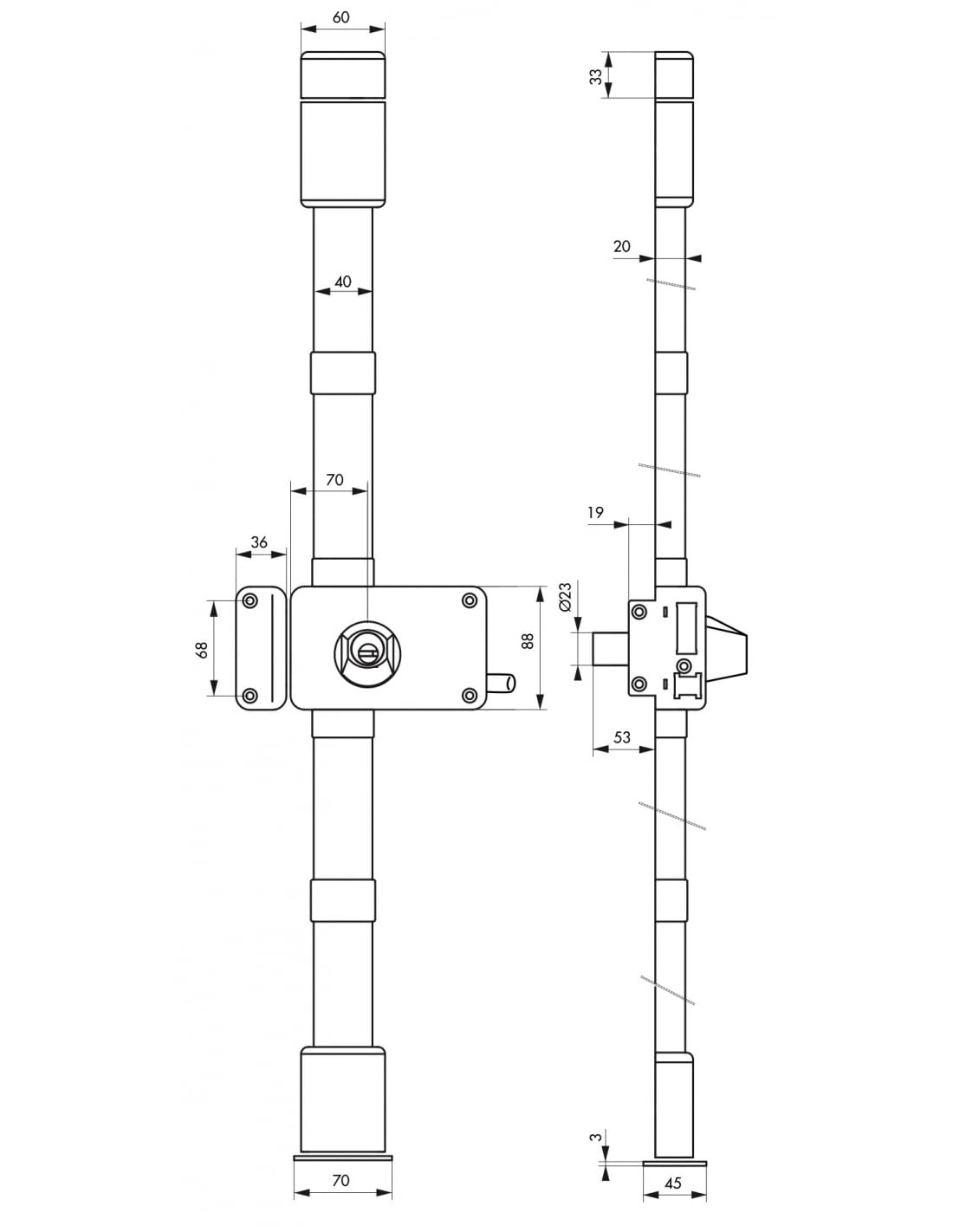 THIRARD - Serrure en Applique Horga à Tirage pour Porte d'Entrée - Gauche - 3 Points - Transit2 Ø23 mm - Axe 70 mm - Marron - 4 Clés - Mécanisme Sécurisé - Installation Facile