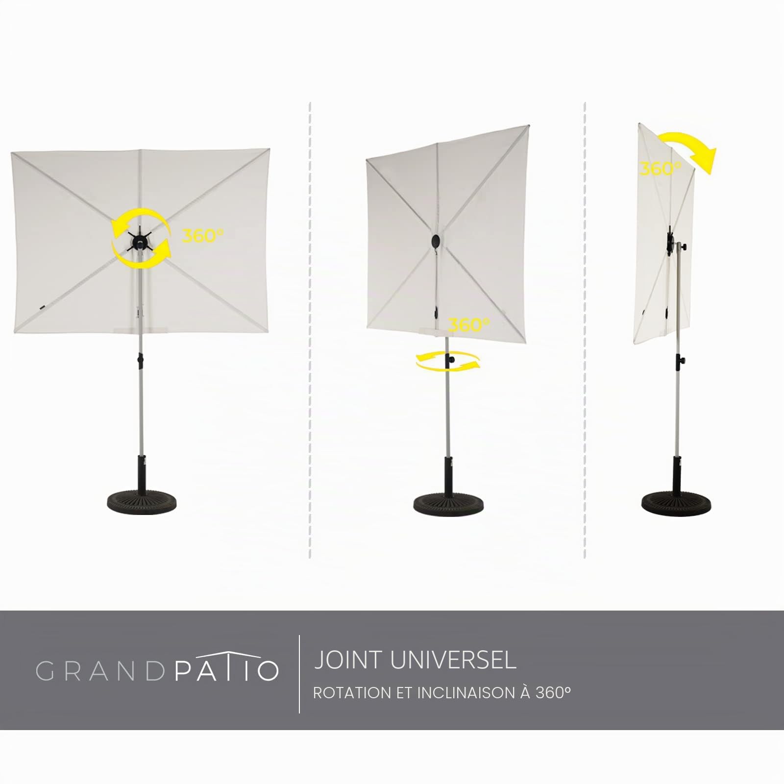 Grand patio Parasol de jardin, parapluie de patio avec manivelle et inclinaison, 8 nervures, mât en aluminium, parapluie de marché pour pelouse, terrasse, jardin, piscine, protection UV 50+, 2,7 m