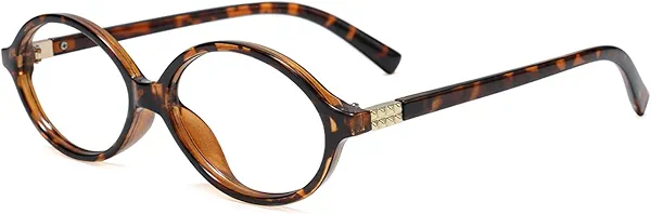 Slocyclub Fashion Oval Blue Light Blocking Glasses for Women Men Vintage Oval Small Frame Eyeglasses Retro Glasses, Whiskey Tortoise