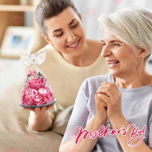 Gifts-for-Women-Preserved-Rose-Forever-Flower-in-Glass-Angel-Figurine-Fresh-Flowers-for-Delivery-Prime-Mothers-Day-Birthday-Gifts-for-Mom-Grandma-Wife-Sister-Pink Gifts for Women Preserved Rose Forever Flower in Glass Angel Figurine Fresh Flowers for Delivery Prime Mothers Day Birthday Gifts for Mom Grandma Wife Sister Pink