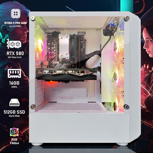 Image of STGAubron Gaming PC Desktop, AMD Ryzen 5 2600 up to 3.9GHz, Radeon RX 580 16G, 16G DDR4, 512G SSD, WiFi 6, BT 5.0, RGB Fan x 4, Windows 11 Home