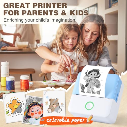 Image of cudinham Print Pods Mini Printer, Sticker Printer with 10 Rolls Thermal Printing Paper, Inkless Pocket Printpod for Phone, Impresora Portatil for Notes, DIY, Compatible with iOS & Android (Blue)