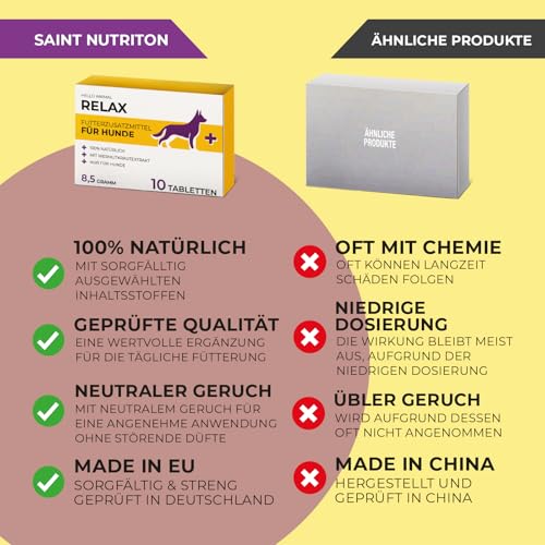 Hello Animal® Relax - Beruhigungsmittel Alternative für Hunde - 10 Tabletten mit natürlichen Inhaltsstoffen - zur Unterstützung der Entspannung und Stressbewältigung - Ideal für nervöse Hunde