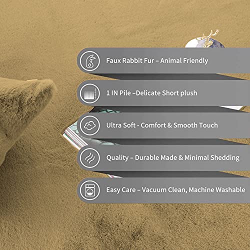 Image of Luxe Home Rabbit Fur Soild Bath Mat Super Soft, Anti-Slip, Washable, Rectangle, for Bathroom Door Mate, Bedroom Door Mats (Anti Gold, 60x90 cm)