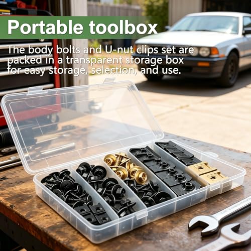 Image of 60Pcs U-Nut Clips and Body Bolts Screws Assortment Kit, 10 Sizes Auto Car U Clips Fender Liner Screw for Most Cars Bumper Engine Splash Shield