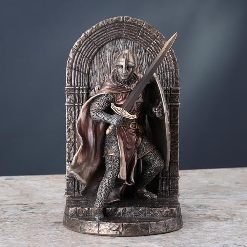 Veronese Design Maltese Crusader Statue in Armor Guarding Door Holding Shield & Sword Bookend