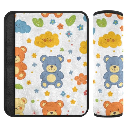 EtherSpher Cartoon Bear Colorful Cute car seat Shoulder Strap Covers, Release Stress to Your Neck and Shoulders, Seatbelt Shoulder pad for Van Most Cars SUV funda para cinturón de carro 2 Pack