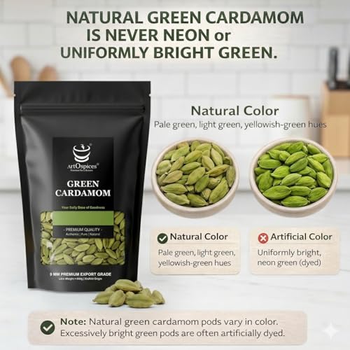 Image of ArtOspices Whole Green Cardamom (Elaichi) 500g | 8mm+ Kerala Cardamom Pods | Export Quality Spices | High Natural Oil Content | No Added Colour | Premium Cardamom for Cooking, Chai & Desserts