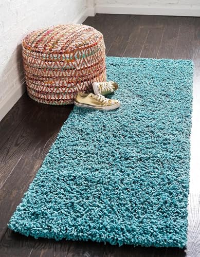 Image of Solid Shaggy Rugs and Carpet for Bedroom Living Room 2x6 Feet Turquoise Color