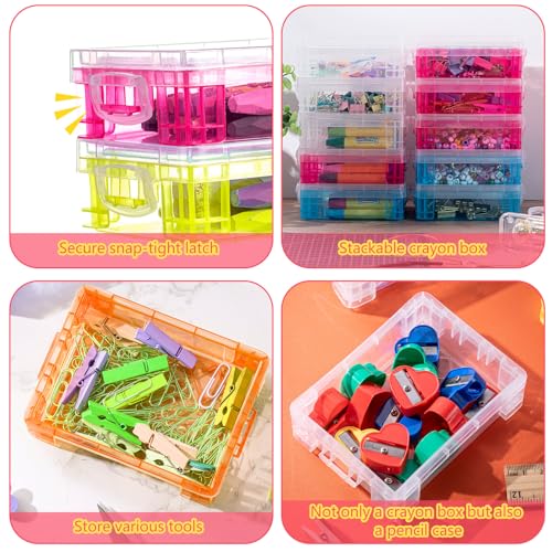 Image of Suzile 25 Pcs Plastic Crayon Boxes Bulk,Clear, Red, Blue, Green,Orange