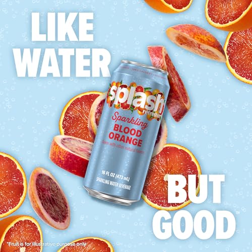 Image of SPLASH REFRESHER Sparkling Water, Blood Orange - 12-Pack, 16 Fl Oz Cans - Flavored Carbonated Seltzer Water with Electrolytes, Zero Sugar & Zero Calories
