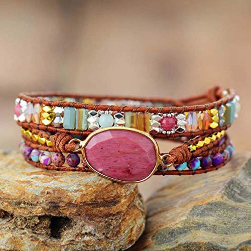 Zosojona Starto Natural Stone Bracelet Jasper 3 Row Beads Wrap Wrist Statement Boho Bracelet For Women #TOP4