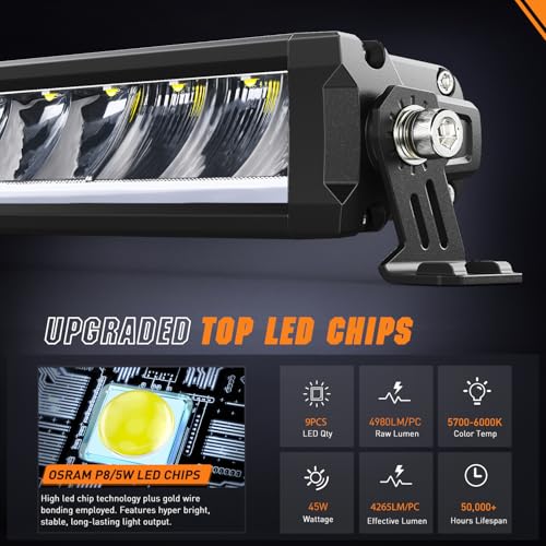 Image of Nilight LED Light Bar with Amber DRL 2 PCS 45 W 12.2 Inch Single RowLights | Slim 4980 LM Anti-Glare Flood Spot Combo IP68 Offroad Driving Lights with 16AWG DT Wiring Kit for Pickup Truck SUV Jeep
