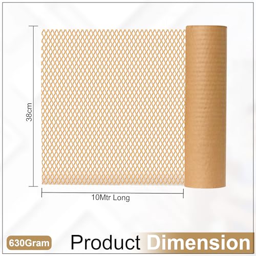 Image of GLUN Honeycomb Paper Bubble Wrap Roll 10 Meter x 15 Inch - Eco-Friendly Cushioning Paper Roll for Packing, Shipping & Moving, Strong Kraft Paper Protective Packaging Material (Pack of 1)