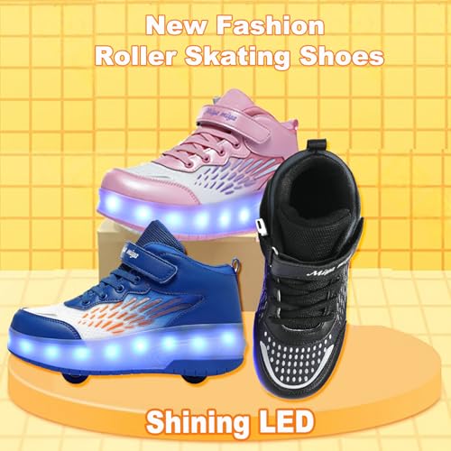 Kids Roller Shoes - Upgraded High-top Sneakers 2 Wheels 16 LED Colorful Model Rechargeable Boys Girls Sneaker Retractable Skateboarding Shoes for Beginner Party Birthday Christmas Best Gift2