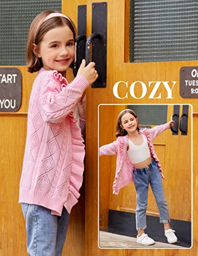 Image of Arshiner Girls Cardigan Sweaters Ruffle School Uniform Sweater V Neck Button Front Outerwear 4-13 Years