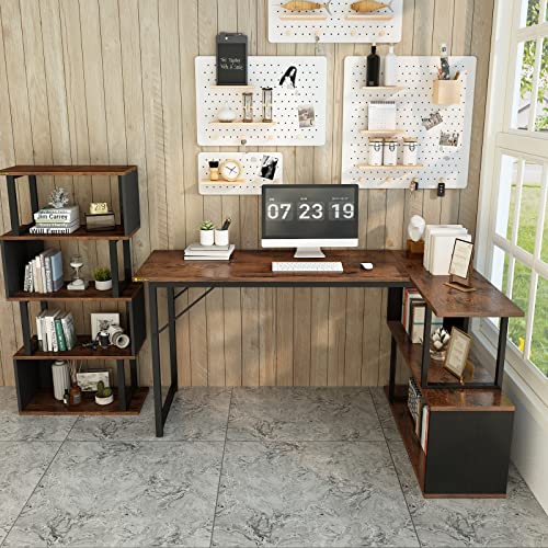 Alisened L Shaped Computer Desk With 2 Shelves Bookshelf, Modern Corner Computer Desk With Storage, Office Desk Study Table Writing Desk For Home Office #TOP6