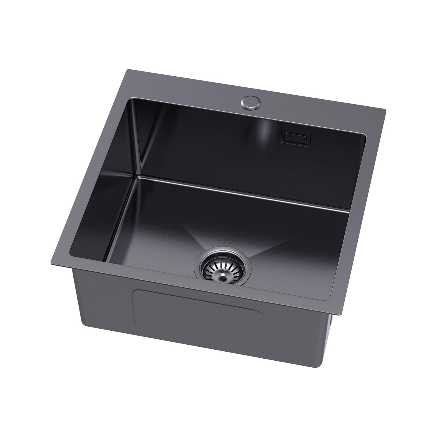 38 x 38 cm Melanstar Fregadero de acero inoxidable, Fregaderos de un seno 1 lavabo, incluye sifón y orificio para grifo, Negro Kitchen Sink