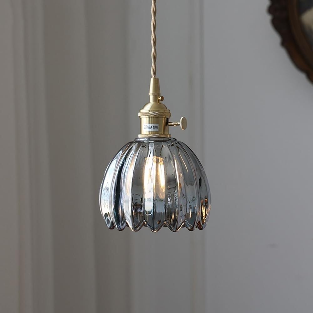 Lampa wisząca w stylu vintage, szklana lampa wisząca z uchwytem z mosiądzu i przełącznikiem obrotowym, lampa sufitowa na wyspę kuchenną (szary