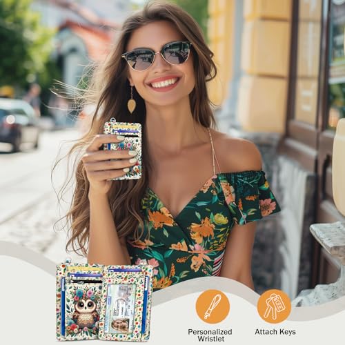 Image of Yonlevres Floral Owl Credit Card Holder Slim RFID Wallet Women Small Travel | Front Pocket, Handy, RFID Blocking, Woman Girls Ladies Gifts, D-ring for Keychain,Thin Mini Card Case, ID Window, PU Leather