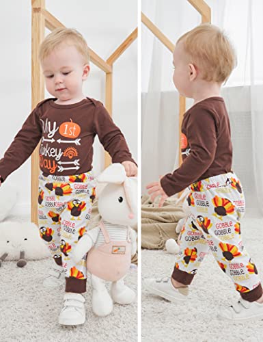 Hipea My First Thanksgiving Baby Boy Outfit Pumpkin Romper and Turkey Pants Infant Newborn Thanksgiving Clothing Sets2