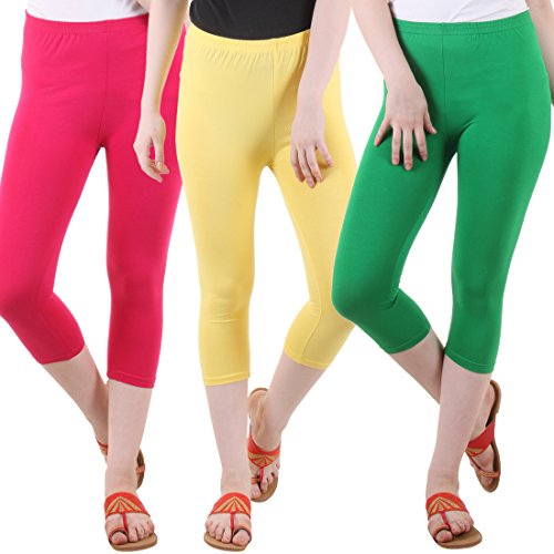 Image of DIAZ Women's Super Combed Cotton Elastane Stretch Slim Fit Printed Capri -Pack of 3