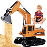 Tomoia Pelleteuse Télécommandée pour Enfants 3 9 Ans, Engin de Chantier RC 2,4 GHz avec Lumière & Son, Jouet Pelleteuse Durable pour Intérieur & Extérieur