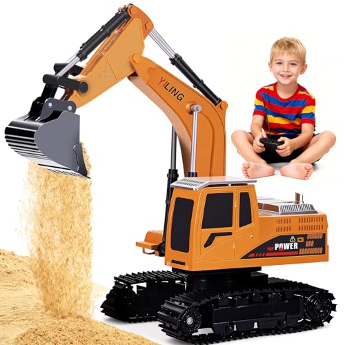 Tomoia Pelleteuse Télécommandée pour Enfants 3-9 Ans, Engin de Chantier RC 2,4 GHz avec Lumière & Son, Jouet Pelleteuse Durable pour Intérieur & Extérieur