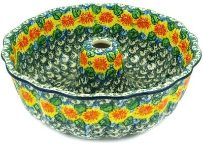 Polmedia Polish Pottery Cake Mould UNIKAT - Marigold Chain Pattern Handmade in Boleslawiec Poland by Ceramika Artystyczna + Certificate of Authenticity