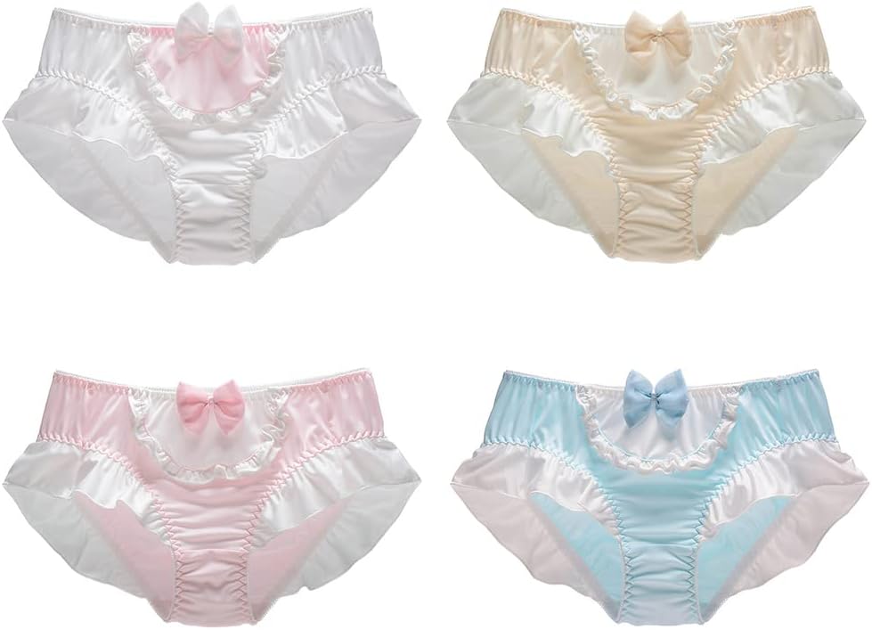 Womenโs Bikini Brief Panties Japanese Anime Underwear Lolita Frill Trim Panty Set