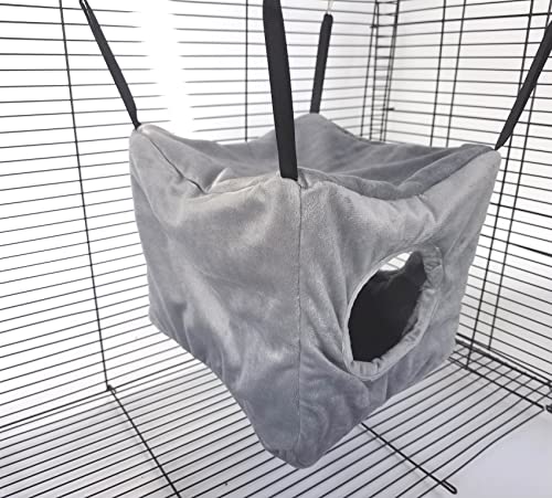 Vedem Ferret Cube Hammock Small Animals Cage Hanging Bunkbed Hideout Warm Bed (Grey) #TOP2
