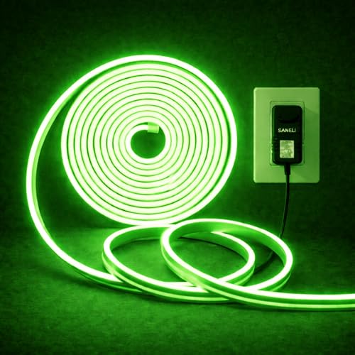 Image of Green Neon LED Rope Lights 16.4ft (5 Meter) 600 LEDs - IP65 Waterproof Flexible Silicone Strip with Adapter for Indoor /Outdoor Use