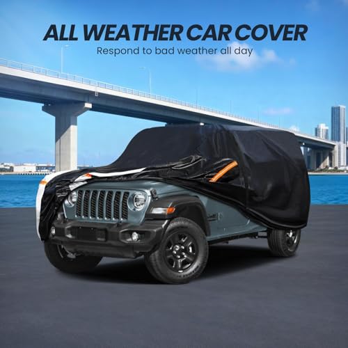 Image of Multi-Layer Car Cover Custom Fit for Jeep wrangler 4 Dr /Unlimited 4 Dr JK JL(1987-2026), 100% Waterproof All Weather for Automobiles, Gift with Towel, Heavy Duty Car Covers for Rain Sun UV Protection.