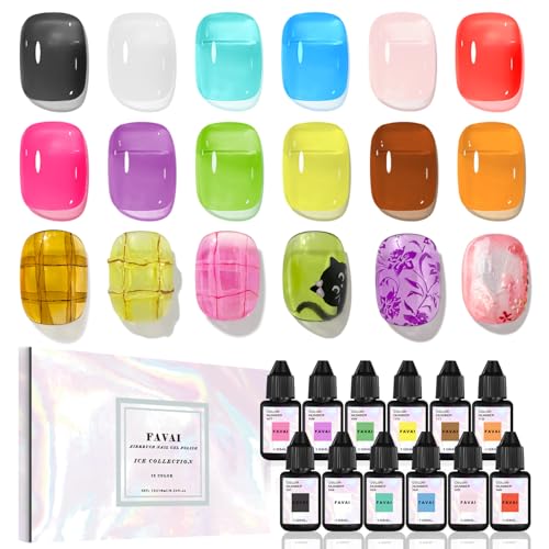 FAVAI 12 colores de esmalte de uñas de gel para aerógrafo, colección Ice Collection (#I), semitransparente, efecto hielo, sin diluir, sin acetona, juego de gel UV para uñas francesas, ombre