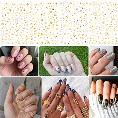 Gold Star Nail Stickers, Zodiac Nail Decal And Charms Kit For Acrylic Nail Art, Mini Universe Moon Rhinestones Professional Designer Old English Letters Assecories Self Adhesive Sheets Horoscope Gifts #TOP4