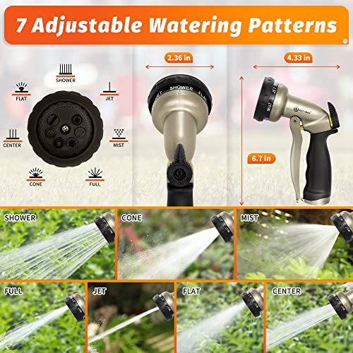 Image of AUTOMAN Garden Hose Nozzle - 7 Patterns Sprayer, 100% Metal High Pressure Spray Nozzle, Labor-Saving Design, Heavy Duty Water Hose Nozzle for Garden Watering, Car Washing, Window Cleaning,Pets Bathing