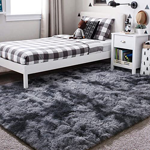 HOMORE Living Room Rug 5x7 Rug Tie Dye Black Grey Rugs for Living Room, Non Slip Plush Rugs for Bedroom Memory Foam Carpet for Kids Nursery Dorm