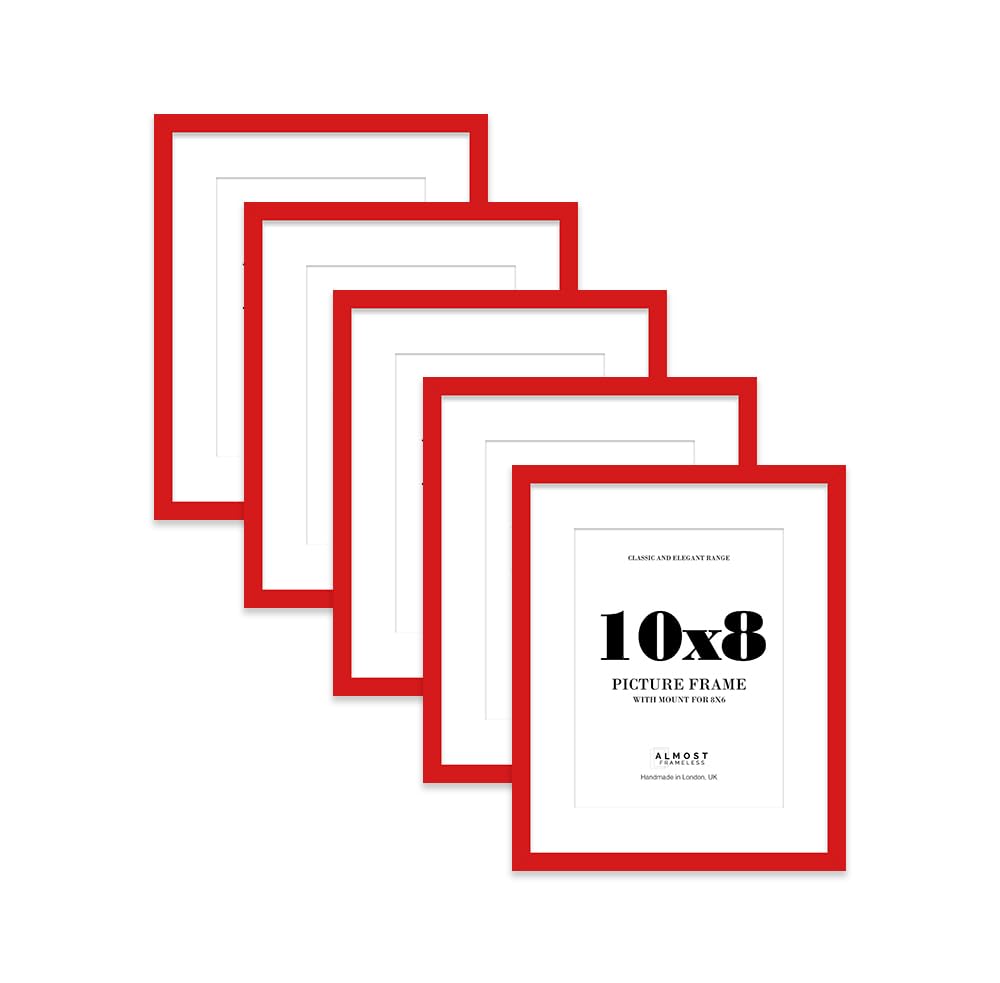 Red Picture Frame 10x8 With 8x6 Mount for Photos - Wall & Table Display, Landscape or Portrait, 5 Pack