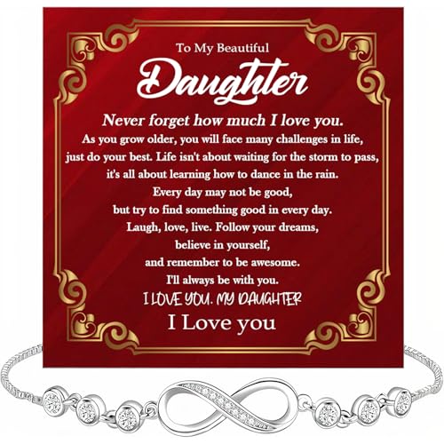 To My Daughter Bracelet From Dad And Mom With Heartfelt Message & Elegant Box, Valentines Day Gifts For Daughter, Bracelet Gift From Daddy Mommy On Birthday, Graduation, Wedding, Christmas