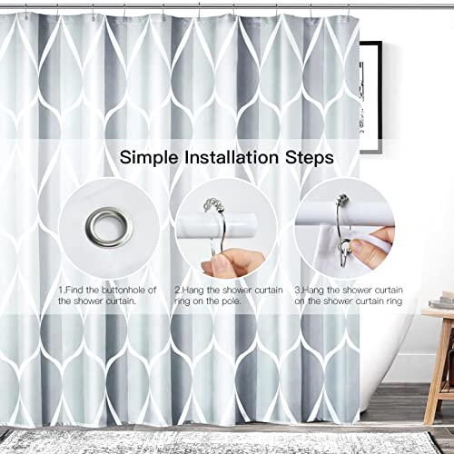 Gelbchu Grey Fabric Geometric Shower Curtain W 108 X H 72,Waterproof Design And Polyester,Quick-Drying, Weighted Hem,Extra Wide Size Shower Curtains Set For Bathroom,Durable And Washable With 16 Hooks #TOP2