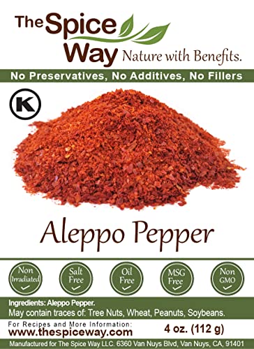 The Spice Way - Premium Aleppo Pepper |4 Oz.| Crushed Aleppo Pepper Flakes (Halaby Pepper/Pul Biber/Marash Pepper/Aleppo Chili Flakes) Popular In Turkish And Middle Eastern/Mediterranean Cooking #TOP7