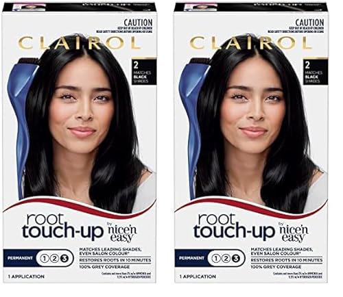 Clairol Root Touch Up, 2 Black, Permanent Colour, 100% Grey Coverage, Permanent Root Colour (Pack of 2)