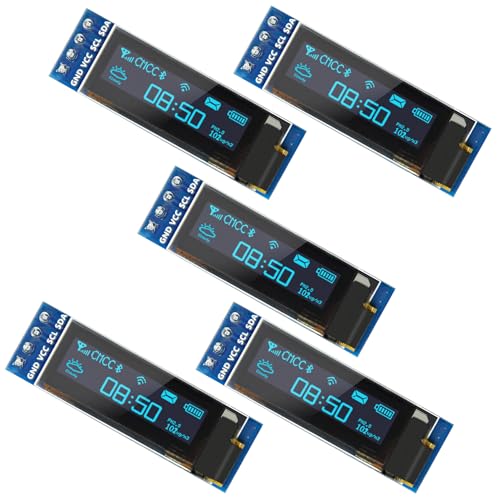 Image of 5 Pcs 0.91 Inch I2C OLED Display Module, 128x32 Pixel SSD1306 Luminous OLED Screen Board Compatible with Arduino Raspberry Pi ESP32 (Blue)
