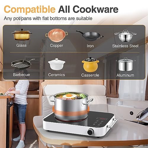 Gihetkut Electric Cooktop Single Burner, 1800W 110V Electric Stove Top With Knob Control, Portable Induction Cooktop With 2 Handle, Hot Plate With Double Ring Heating, 4 Hours Timer thumb #3