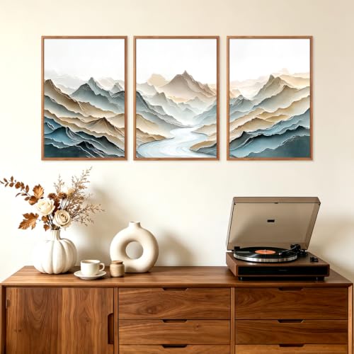 Image of CHDITB 3D Abstract Mountain Wall Art, Neutral Layered Landscape Wall Decor