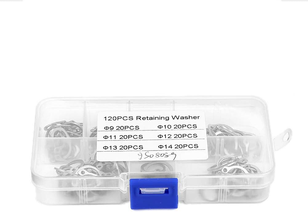 Hyuduo 120pcs Snap Retaining Rings, Stainless Steel Snap Circlip Set, C Clips Hand Tools, External Retaining for Rotation But Prevent Lateral Movement, 6 Sizes with