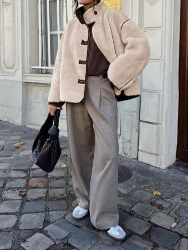 Tankaneo Womens Faux Fur Jackets Warm Winter Casual Button Down Stand Collar Long Sleeve Shaggy Outwear Coats4