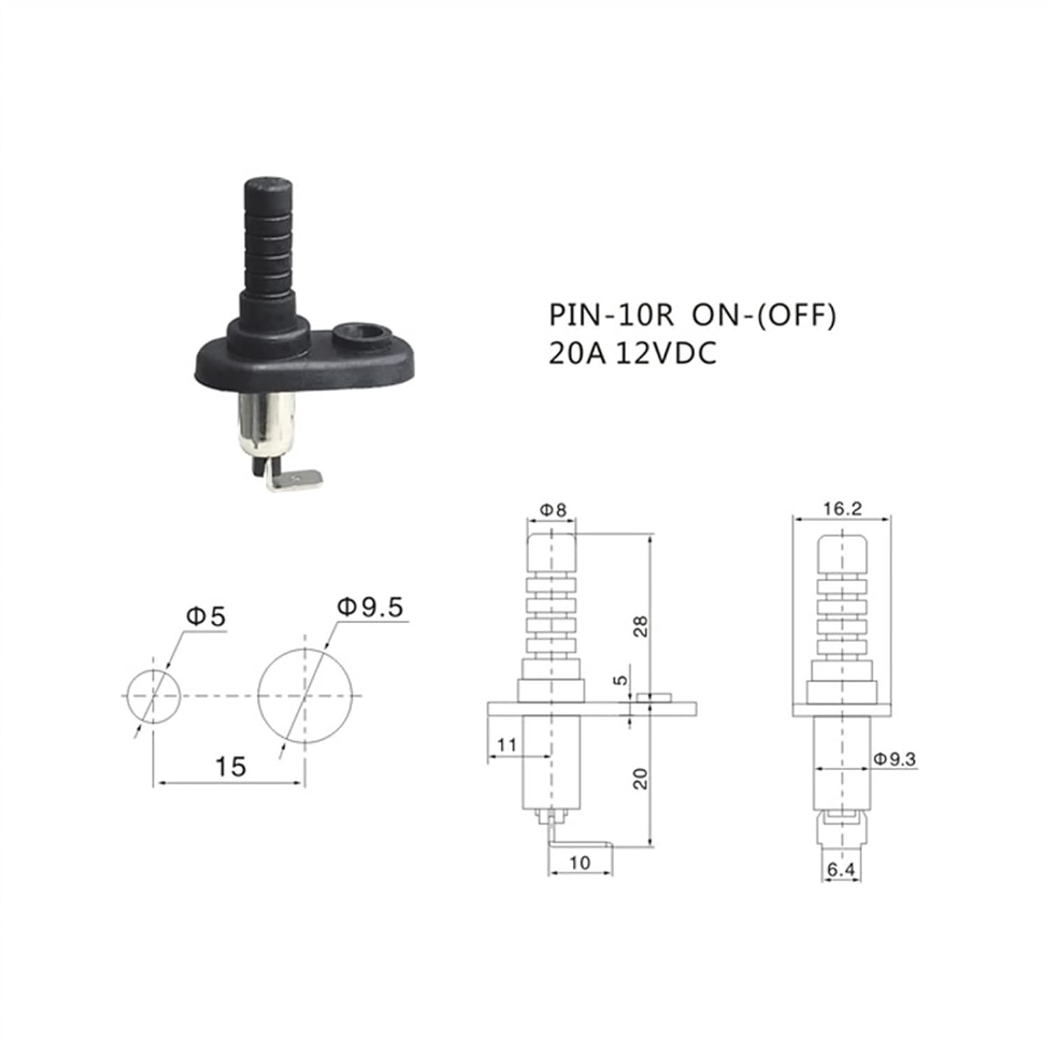 Universal Adjustable Car Engine Truck Boat Light Hood Door Alarm Bonnet Switch 12V Pin Plastic and Metal(1PC)